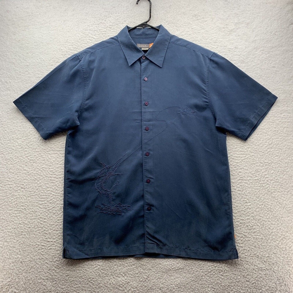 Quiksilver Button Up Shirt Mens Medium M Loose Fit Marlin Fishing Boat Surfer
